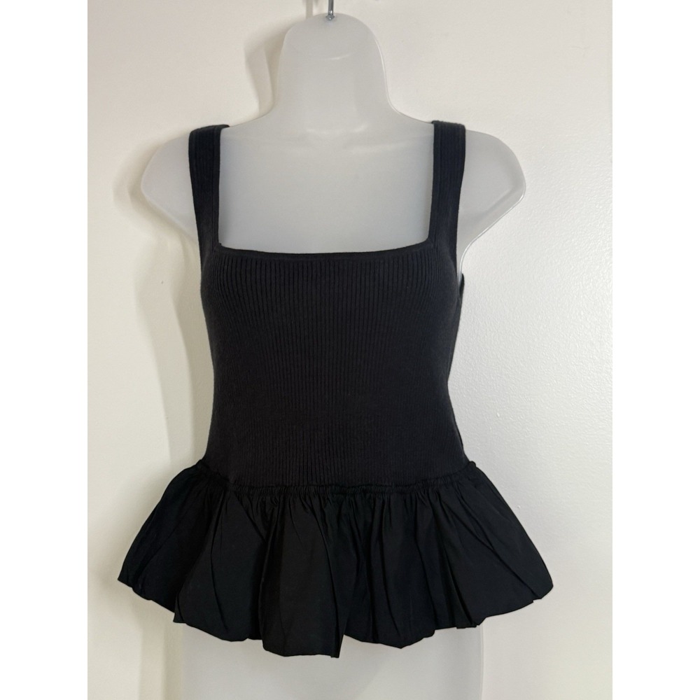 NWT Abercrombie & Fitch Tank Top Peplum Black Ribbed Womens Size L Festival $50